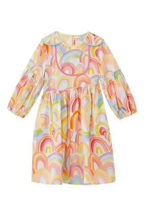 فستان للأطفال بتصميم غير متماثل بطبعة متعددة الألوان